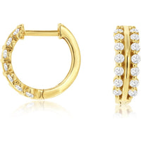 14K Yellow Gold Huggie Hoop Earrings with Prong-Set Round Diamonds - 0.42 Carat Total Diamond Weight - Royal Jewelry
