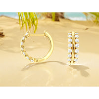 14K Yellow Gold Huggie Hoop Earrings with Prong-Set Round Diamonds - 0.42 Carat Total Diamond Weight - Royal Jewelry