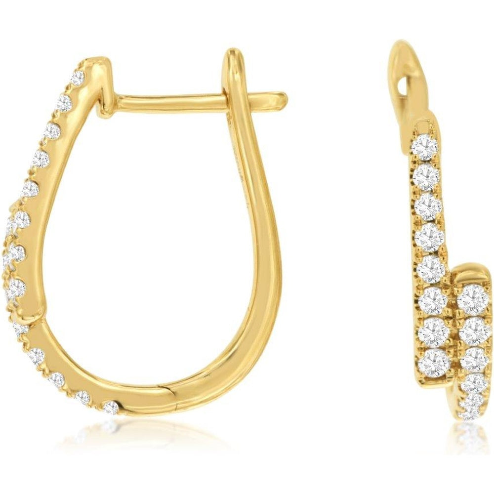 14K Yellow Gold Huggie Hoop Earrings with Prong-Set Round Diamonds - 0.50 Carat Total Diamond Weight - Royal Jewelry
