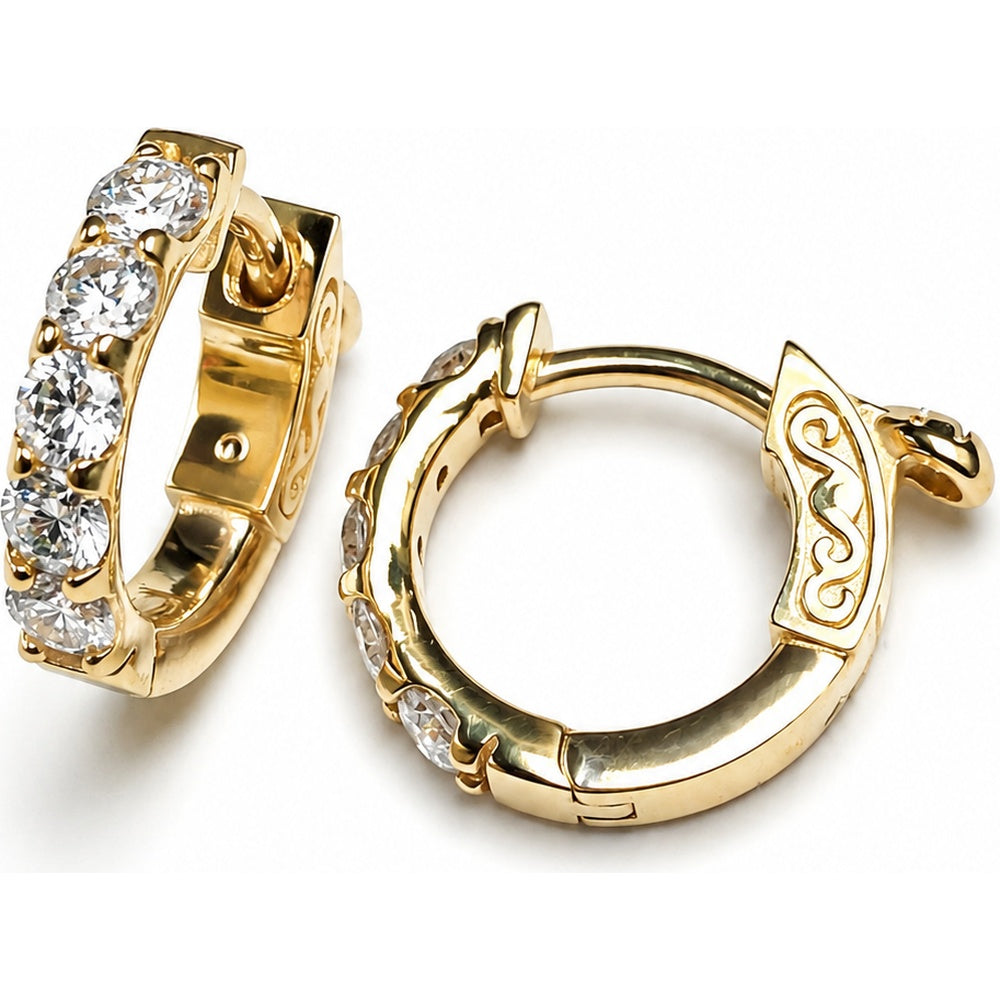14K Yellow Gold Huggie Hoop Earrings with Prong Set Round Diamonds - 0.55 Carat Total Diamond Weight by Auriventus