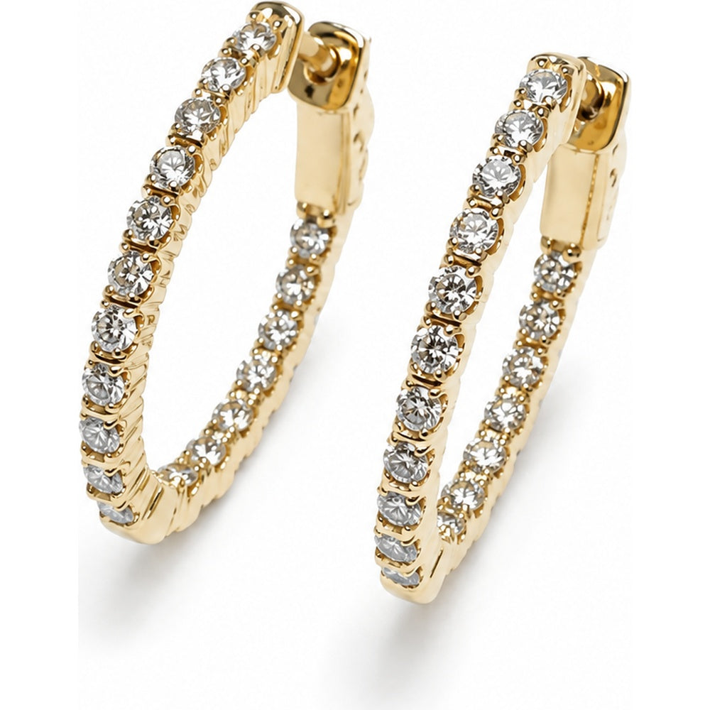 14K Yellow Gold Huggie Hoop Earrings with Prong-Set Round Diamonds - 1.59 Carat Total Diamond Weight by Auriventus