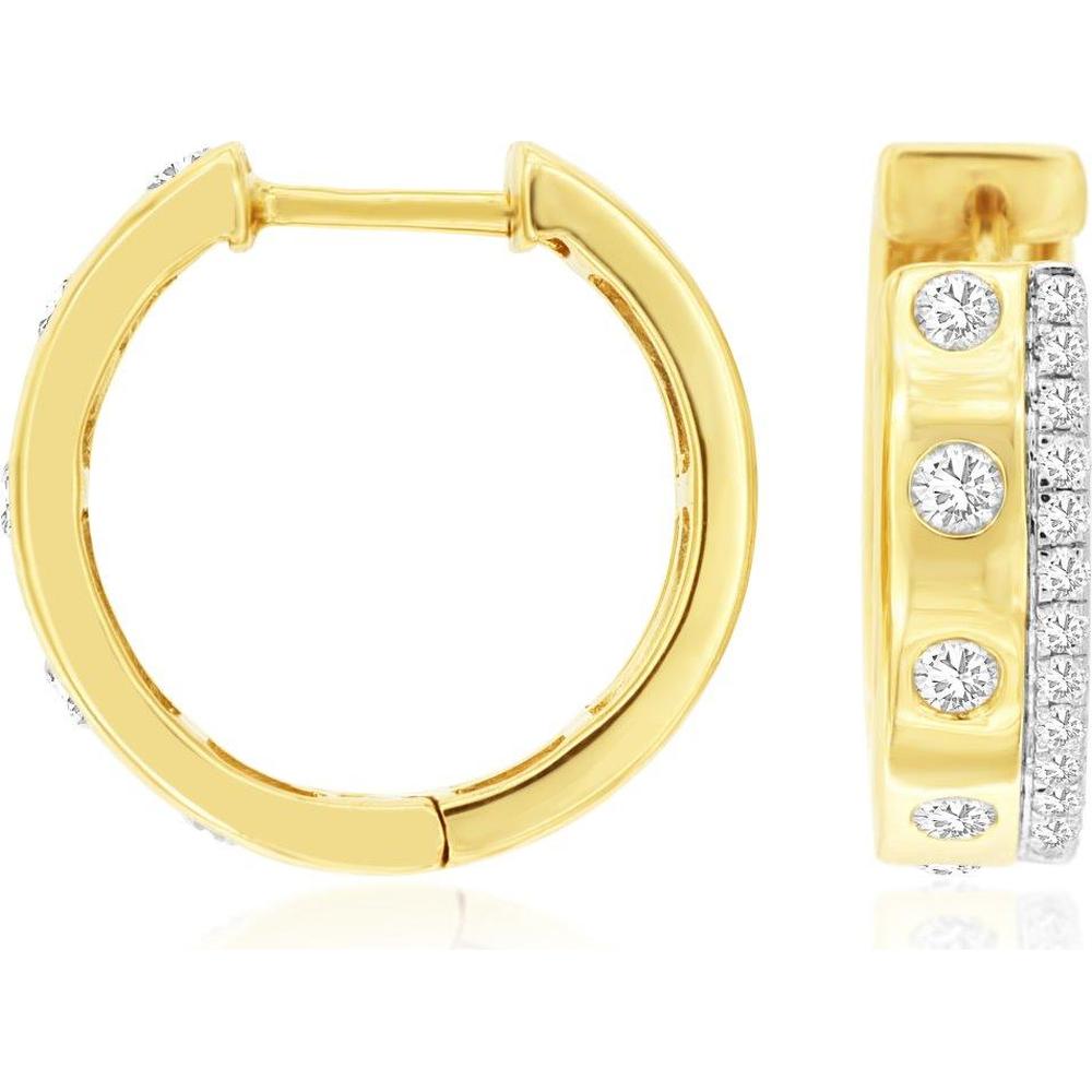 14K Yellow Gold Huggie Hoop Earrings with Round Diamonds - 0.54 Carat Total Diamond Weight - Royal Jewelry