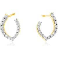 14K Yellow Gold Huggie Hoop Earrings with Shared Prong Set Round Brilliant Diamonds - 0.50 Carat Total Weight - Royal Jewelry