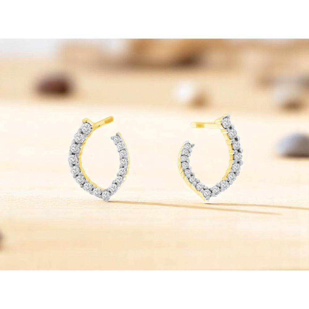 14K Yellow Gold Huggie Hoop Earrings with Shared Prong Set Round Brilliant Diamonds - 0.50 Carat Total Weight - Royal Jewelry
