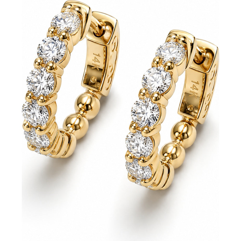 14K Yellow Gold Huggies Earrings with Prong-Set Round Diamonds - 1.14 Carat Total Diamond Weight by Auriventus