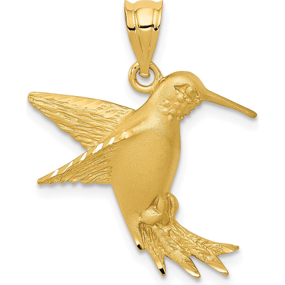 14K Yellow Gold Hummingbird Charm Pendant with Brushed Finish by Oro Pregiato