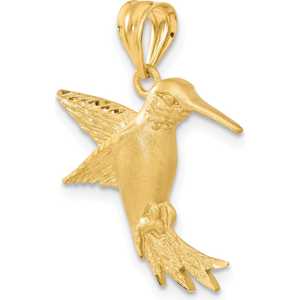 14K Yellow Gold Hummingbird Charm Pendant with Brushed Finish by Oro Pregiato