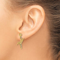 14K Yellow Gold Hummingbird Dangle Earrings with Textured Design - 20.05mm Length by 0