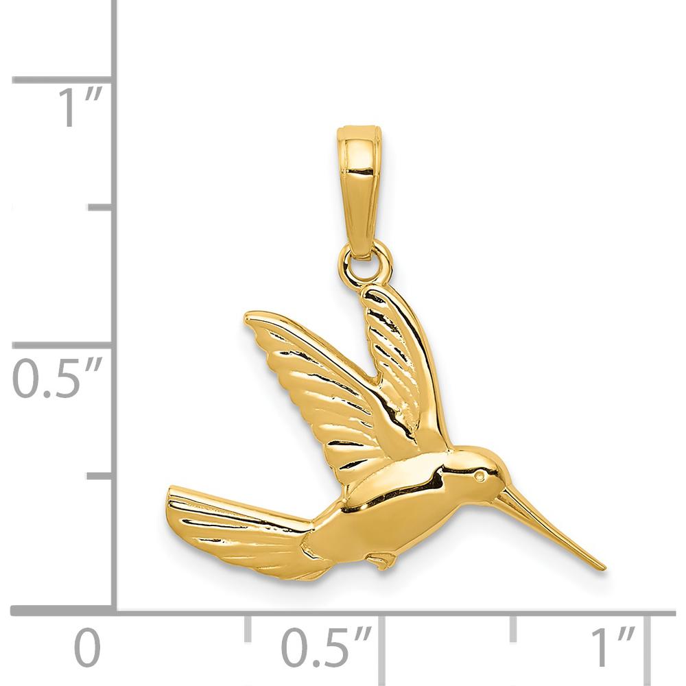 14K Yellow Gold Hummingbird in Flight Pendant - 21mm by Oro Pregiato