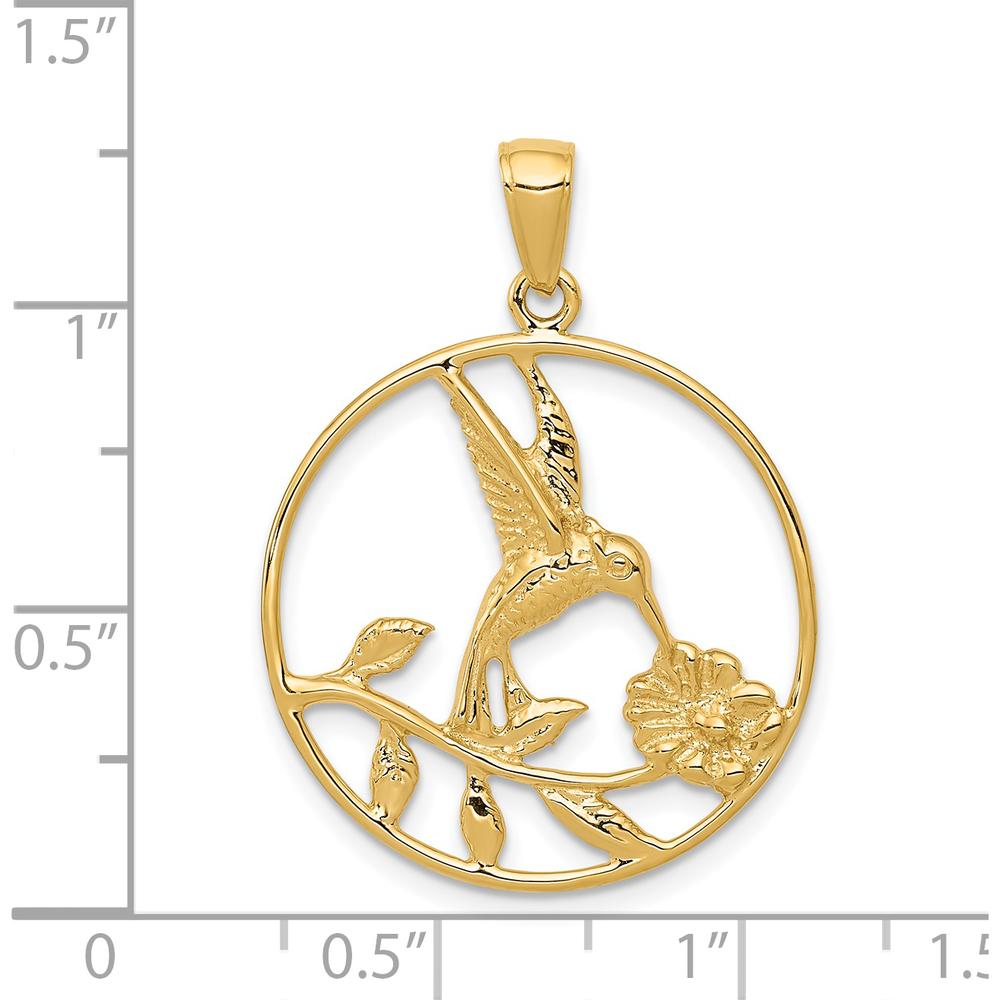 14K Yellow Gold Hummingbird in Round Frame Pendant - Nature-Inspired Charm by Oro Pregiato