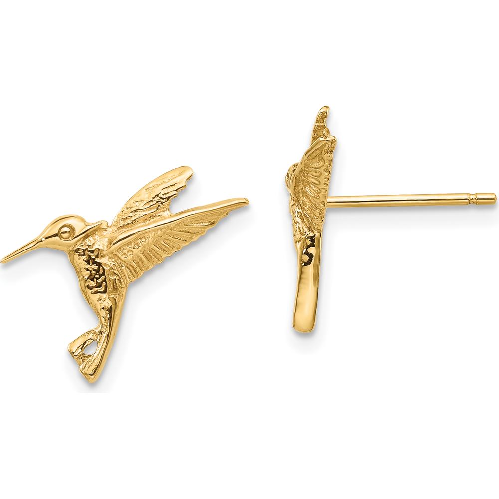 14K Yellow Gold Hummingbird Post Earrings - Nature-Inspired Design by 0