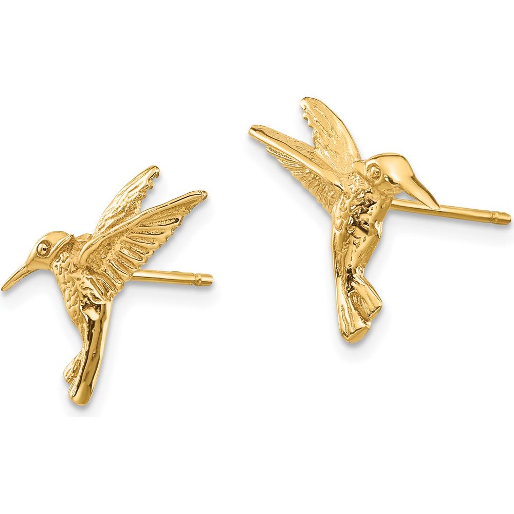 14K Yellow Gold Hummingbird Post Earrings - Nature-Inspired Design by 0