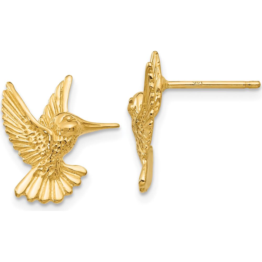 14K Yellow Gold Hummingbird Post Earrings - Polished Finish by 0
