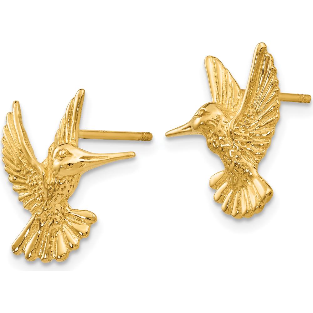 14K Yellow Gold Hummingbird Post Earrings - Polished Finish by 0