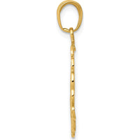 14K Yellow Gold Hummingbird with Flower Scalloped Frame Pendant by Oro Pregiato