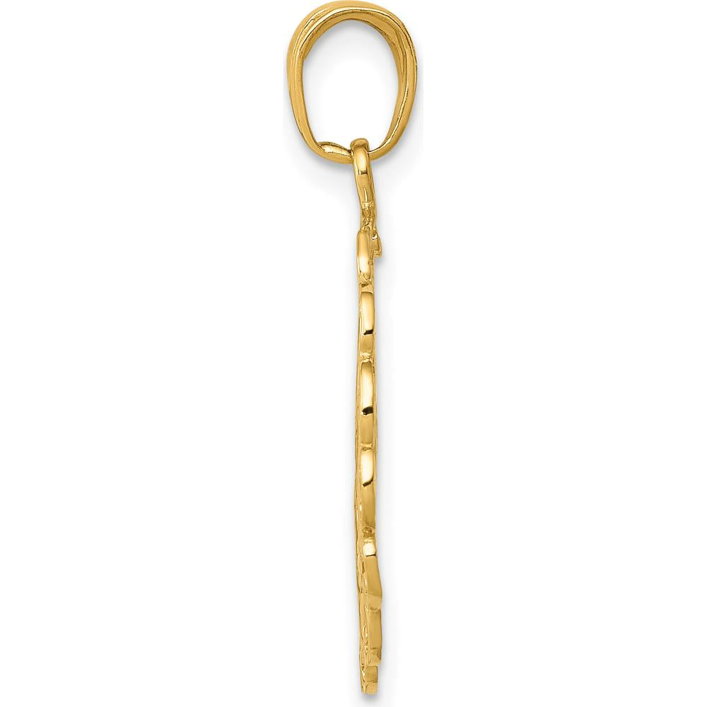 14K Yellow Gold Hummingbird with Flower Scalloped Frame Pendant by Oro Pregiato