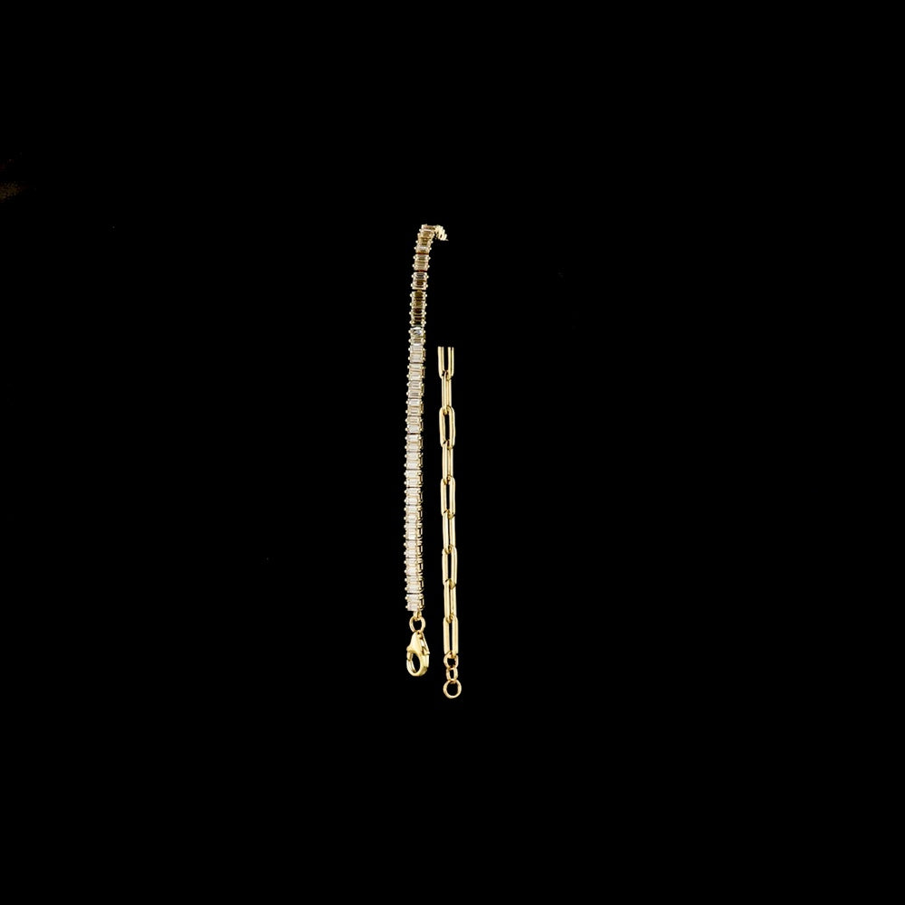 14K Yellow Gold Hybrid Baguette & Link Bracelet with 54 Lab Grown E-F VS1 Diamonds - 1.36 Total Carat Weight - Covaloro Fine Jewelry