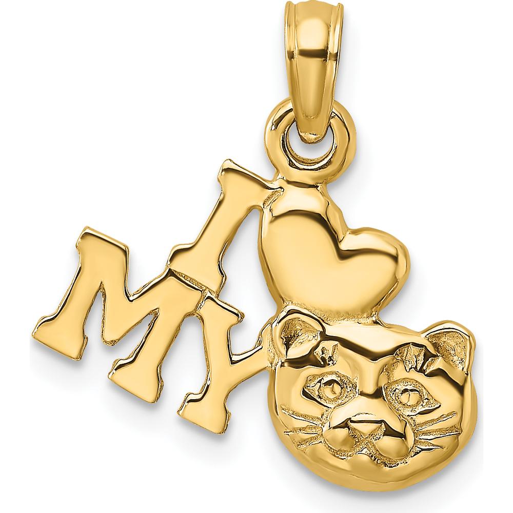 14K Yellow Gold "I HEART MY CAT" Themed Pendant Charm by Oro Pregiato