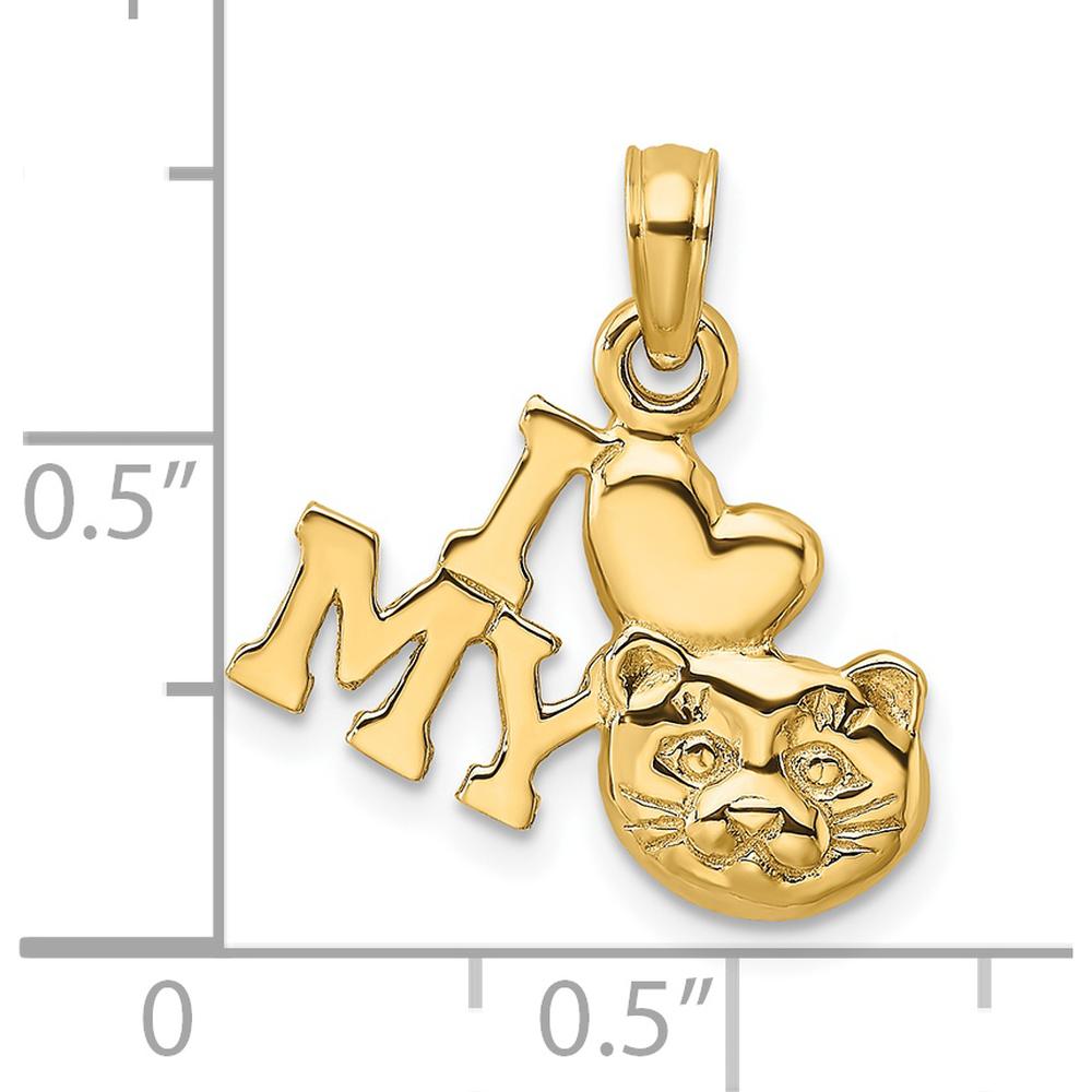 14K Yellow Gold "I HEART MY CAT" Themed Pendant Charm by Oro Pregiato