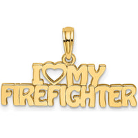 14K Yellow Gold "I Heart My Firefighter" Themed Charm Pendant by Oro Pregiato