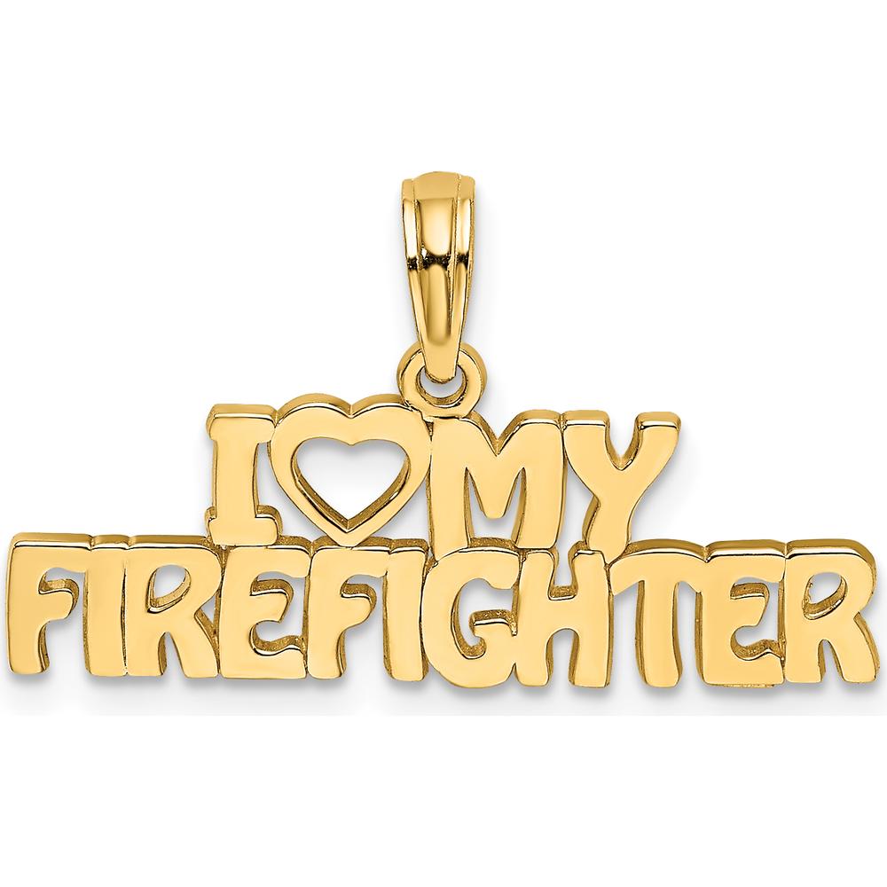 14K Yellow Gold "I Heart My Firefighter" Themed Charm Pendant by Oro Pregiato