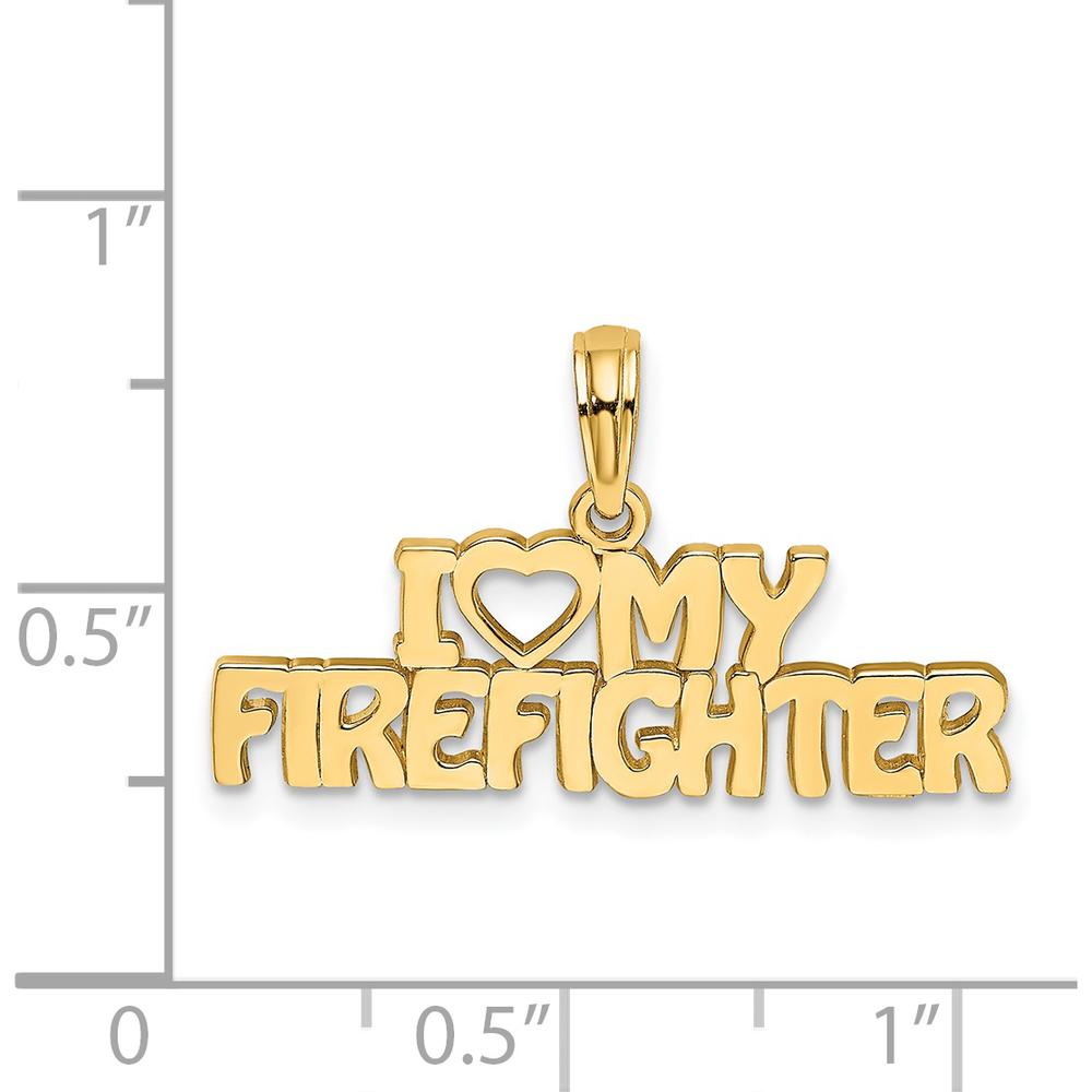 14K Yellow Gold "I Heart My Firefighter" Themed Charm Pendant by Oro Pregiato