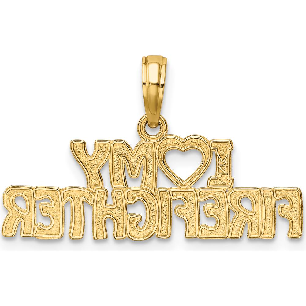 14K Yellow Gold "I Heart My Firefighter" Themed Charm Pendant by Oro Pregiato