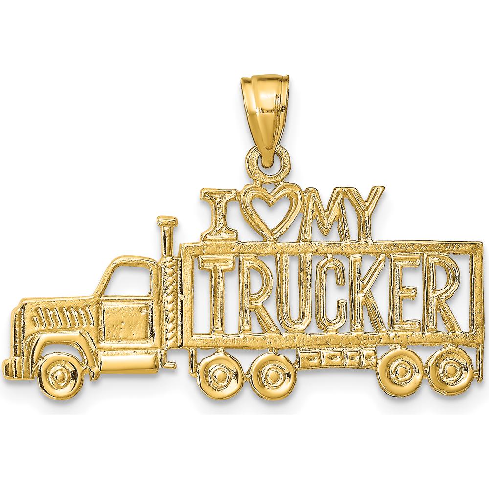 14K Yellow Gold "I Heart My Trucker" Truck Pendant by Oro Pregiato