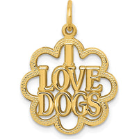 14K Yellow Gold I Love Dogs Scalloped Circle Charm - Polished Finish by Oro Pregiato