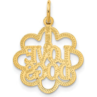 14K Yellow Gold I Love Dogs Scalloped Circle Charm - Polished Finish by Oro Pregiato