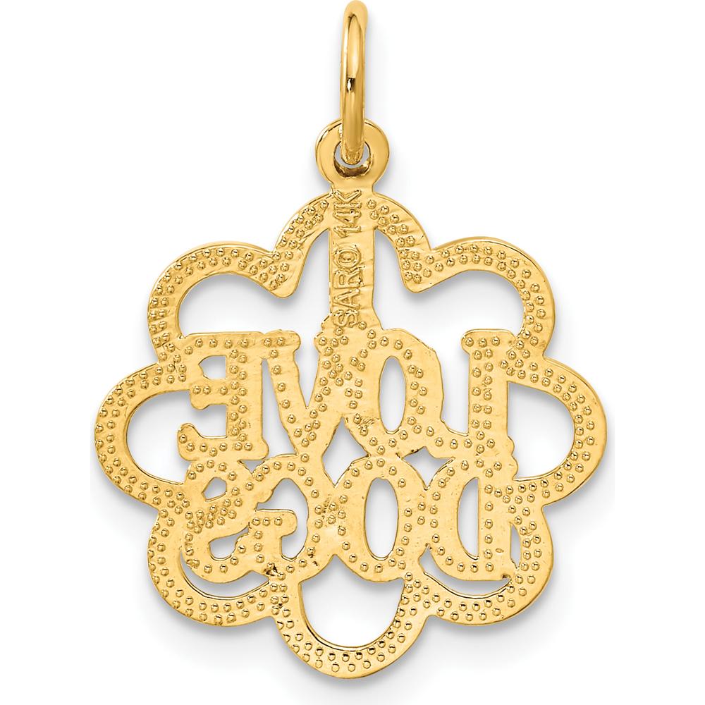 14K Yellow Gold I Love Dogs Scalloped Circle Charm - Polished Finish by Oro Pregiato