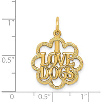 14K Yellow Gold I Love Dogs Scalloped Circle Charm - Polished Finish by Oro Pregiato