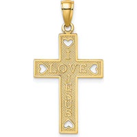 14K Yellow Gold I LOVE JESUS Cross Pendant with Heart Details - 25.2mm Length by Oro Pregiato