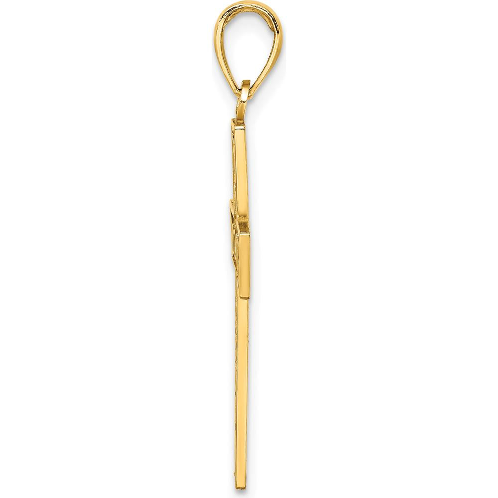 14K Yellow Gold I LOVE JESUS Cross Pendant with Heart Details - 25.2mm Length by Oro Pregiato