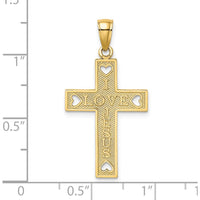14K Yellow Gold I LOVE JESUS Cross Pendant with Heart Details - 25.2mm Length by Oro Pregiato