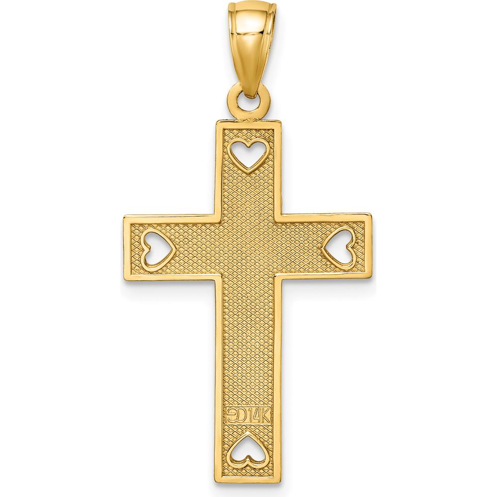 14K Yellow Gold I LOVE JESUS Cross Pendant with Heart Details - 25.2mm Length by Oro Pregiato