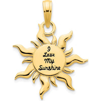 14K Yellow Gold "I Love My Sunshine" Sun Pendant with Epoxy Detailing by Oro Pregiato