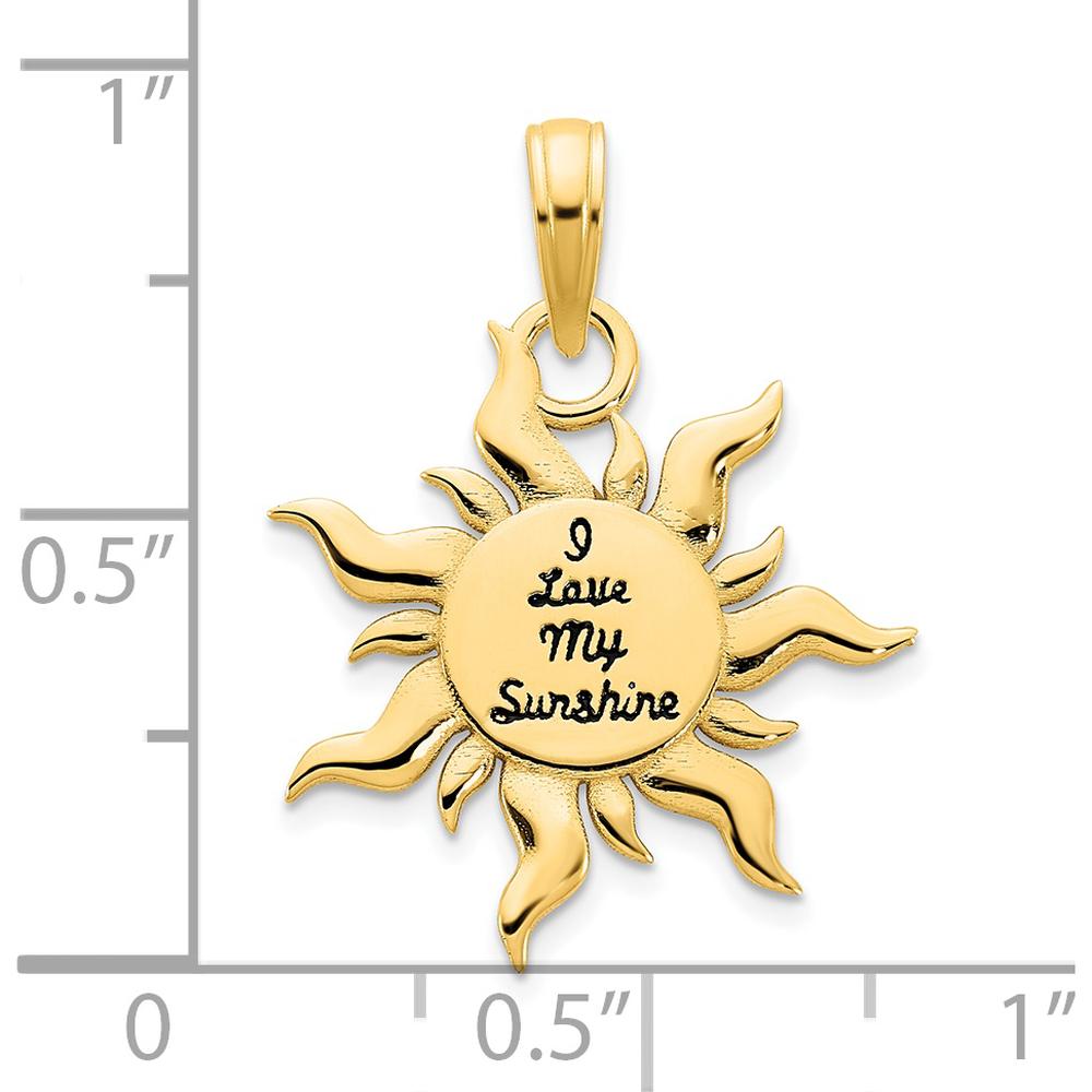 14K Yellow Gold "I Love My Sunshine" Sun Pendant with Epoxy Detailing by Oro Pregiato