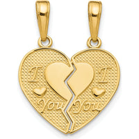 14K Yellow Gold I LOVE YOU 2-Piece Break-Apart Heart Charm - Polished Textured Finish by Oro Pregiato