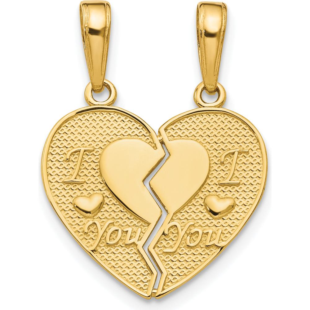14K Yellow Gold I LOVE YOU 2-Piece Break-Apart Heart Charm - Polished Textured Finish by Oro Pregiato