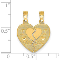 14K Yellow Gold I LOVE YOU 2-Piece Break-Apart Heart Charm - Polished Textured Finish by Oro Pregiato