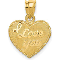 14K Yellow Gold "I Love You" Heart Pendant with Textured Back - Solid Casted Charm by Oro Pregiato
