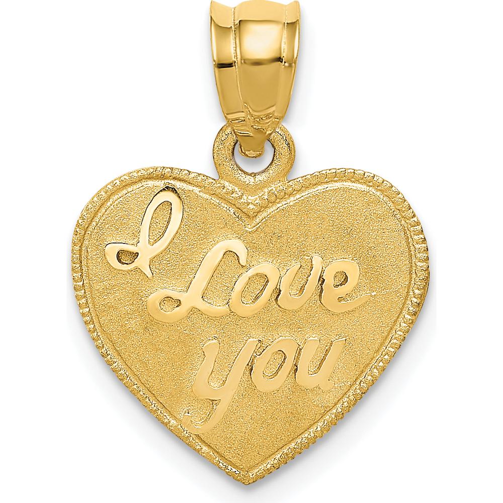 14K Yellow Gold "I Love You" Heart Pendant with Textured Back - Solid Casted Charm by Oro Pregiato