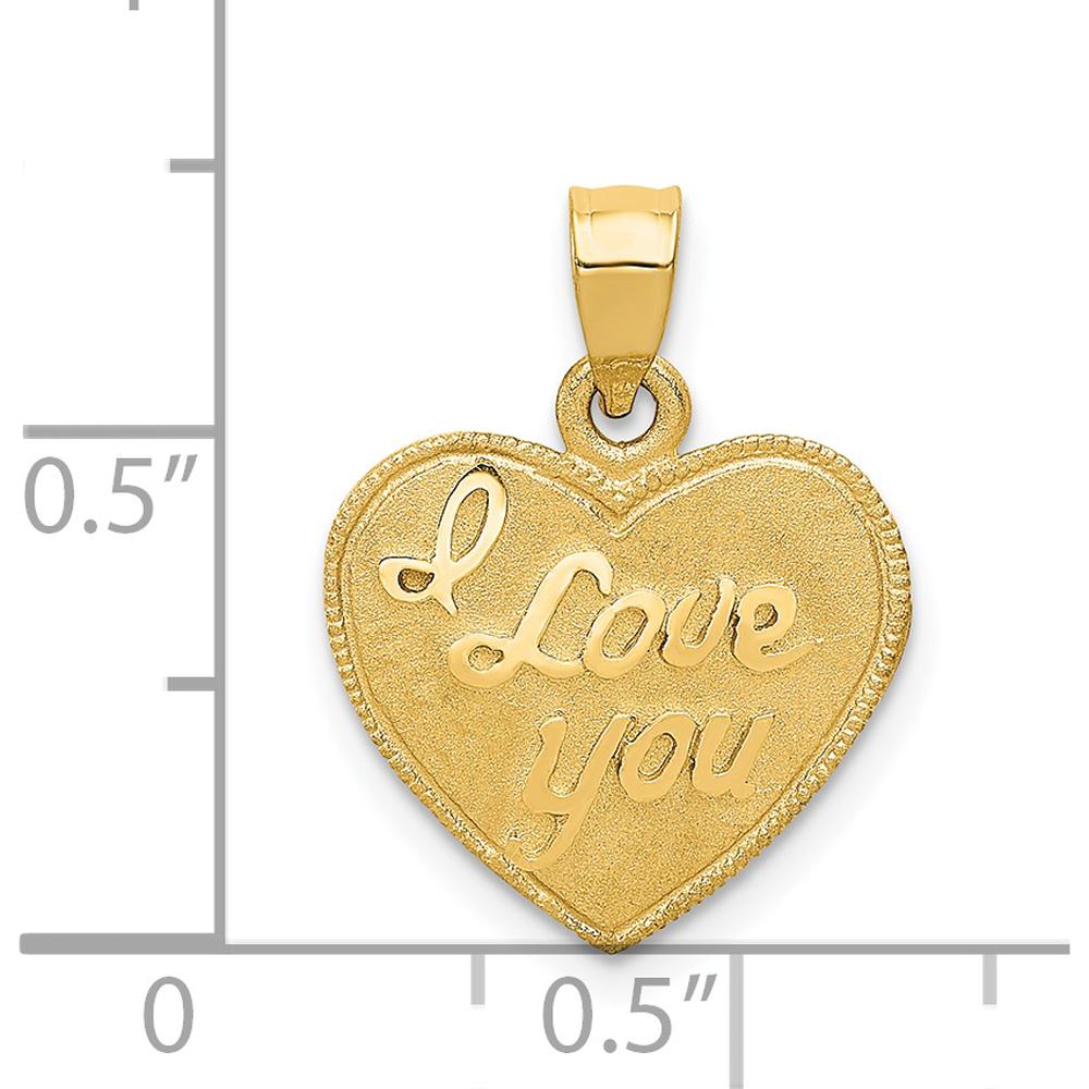 14K Yellow Gold "I Love You" Heart Pendant with Textured Back - Solid Casted Charm by Oro Pregiato