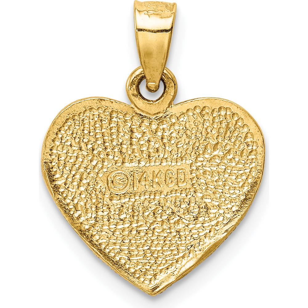 14K Yellow Gold "I Love You" Heart Pendant with Textured Back - Solid Casted Charm by Oro Pregiato