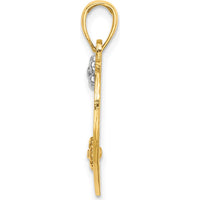 14K Yellow Gold "I Love You" Heart Pendant with Two-Tone Flower Accents in Rose and White Rhodium by Oro Pregiato
