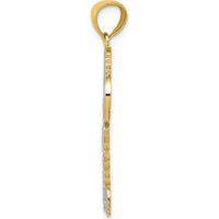 14K Yellow Gold "I Love You" Script Fleur de Lis Heart Key Charm Pendant with White Rhodium Accents by Oro Pregiato