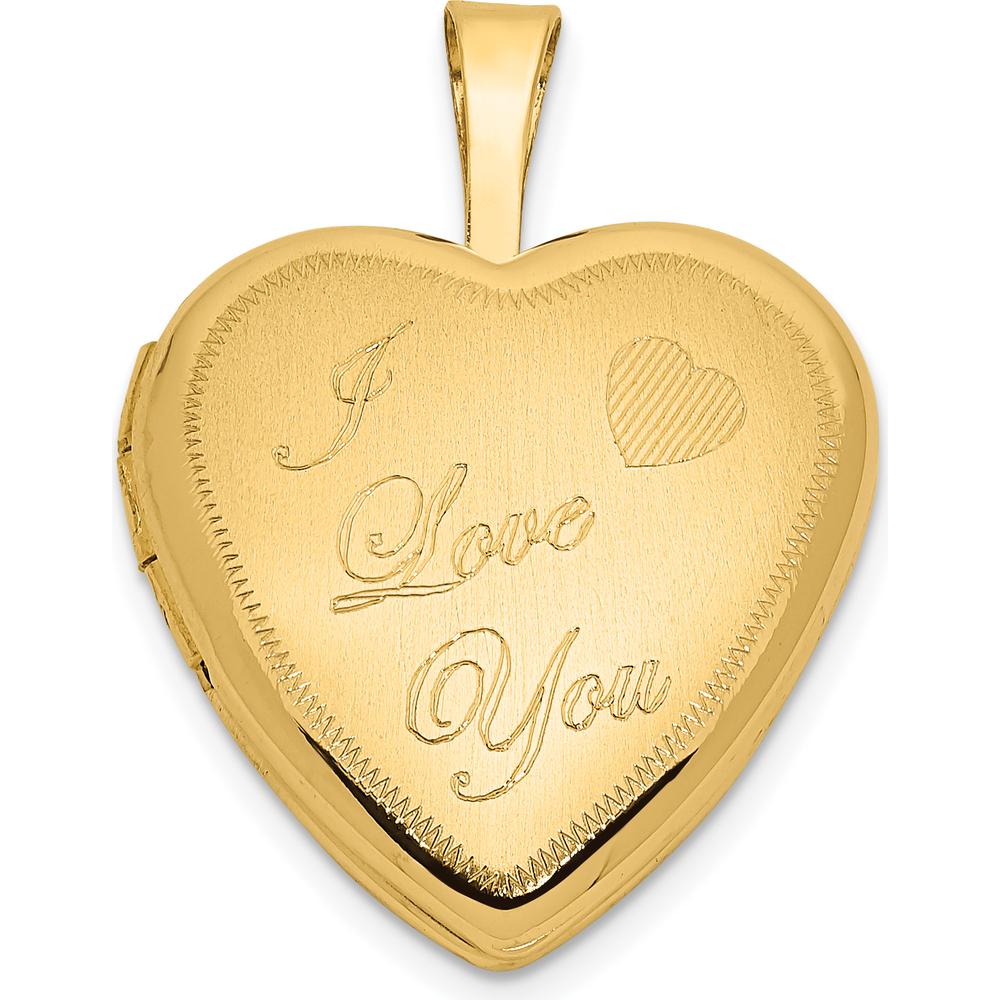 14K Yellow Gold "I Love You" Script Heart Locket Pendant with Satin Finish by Monteluci Fine Jewelry