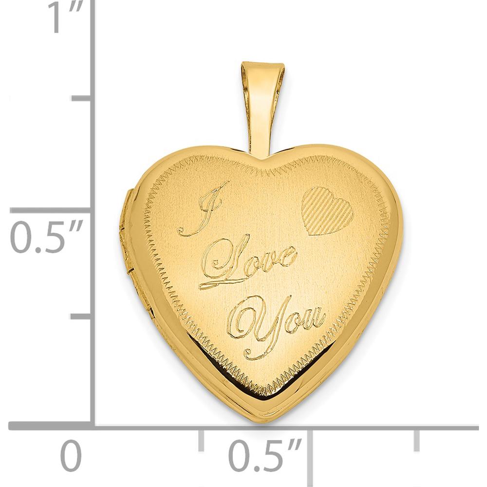 14K Yellow Gold "I Love You" Script Heart Locket Pendant with Satin Finish by Monteluci Fine Jewelry