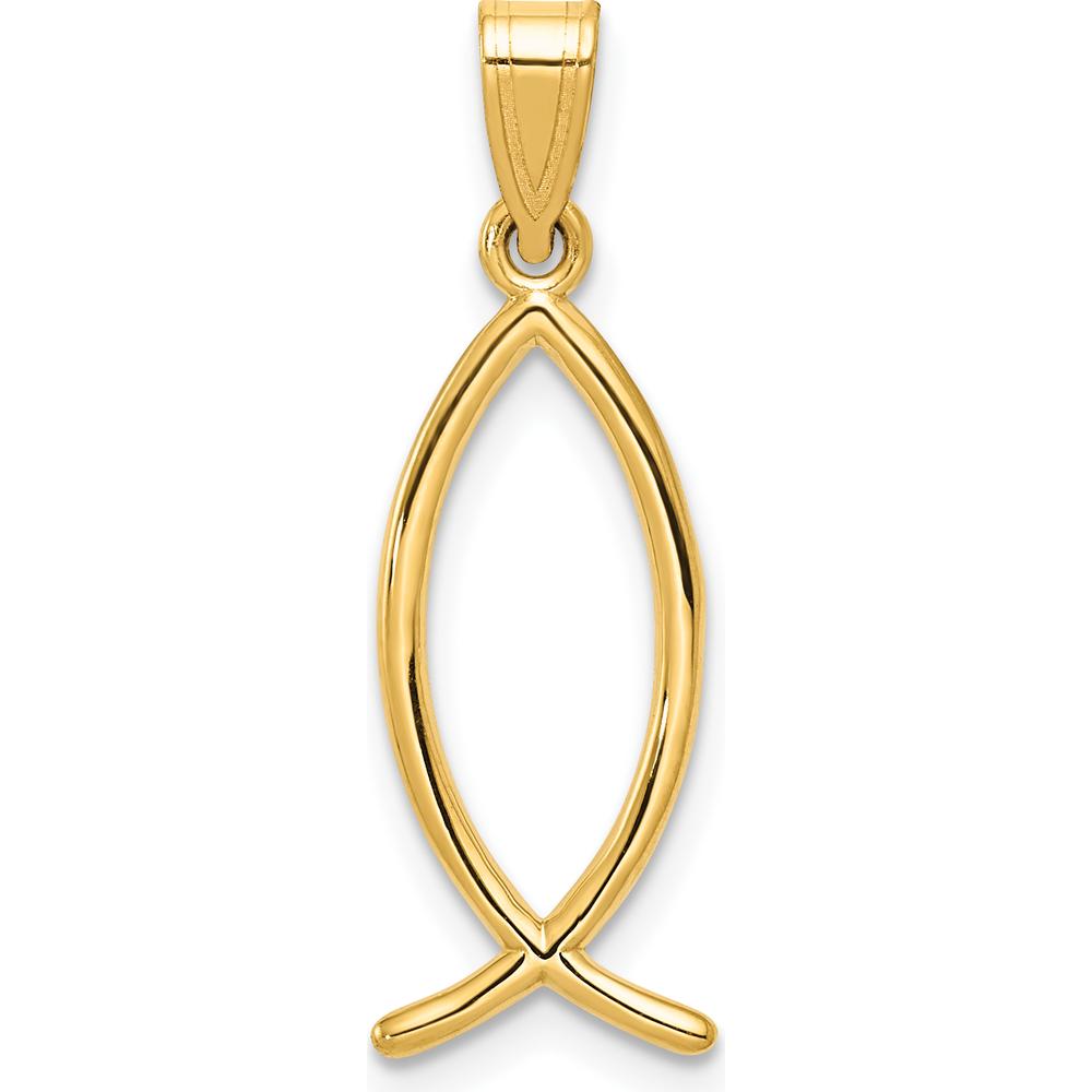 14K Yellow Gold Ichthus Fish Pendant - 26mm Length by Oro Pregiato